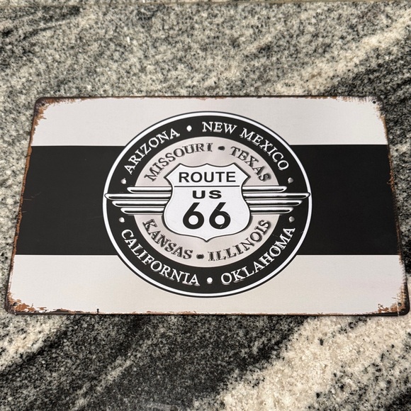 No Brand Other - Vintage Route 66 Metal Sign - Black and White